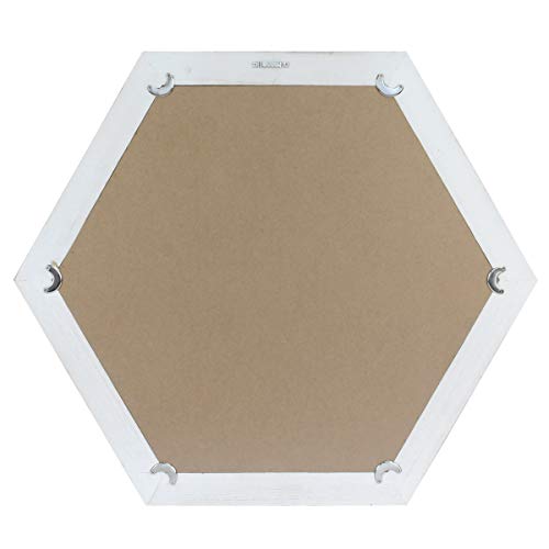 Stonebriar Decorative 24" Hexagon Wall Mirror with Worn White Wood Frame and Attached Hanging Bracket, Decorative Country Rustic Decor for the Living Room, Bedroom, Bathroom, Hallway, and Entryway - color: White