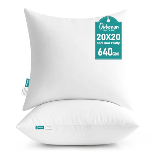 Oubonun 20 x 20 Throw Pillow Inserts - Soft, Plush & Decorative Down Alternative Pillows for Couch Sofa Bed, Machine Washable - White, Pack of 2 - size: 20x20 Inch (Pack of 2)