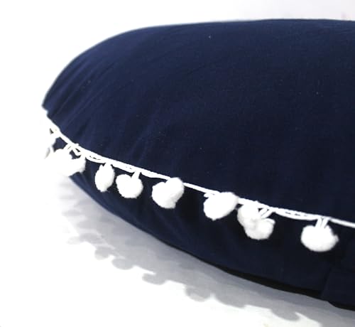 Mandala Barmeri Large Floor Pillow Cover Cushion Meditation Seating Ottoman Throw Cover Hippie Decorative Zipped Bohemian Pouf Ottoman Poufs, Pom Pom Pillow Cases (Blue, 22" Round) - color: Blue, size: 22"D x 4"W x 22"H