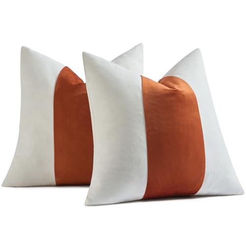 AmHoo Pack of 2 Velvet Panel Cotton Pillow Covers Decorative Pillowcase Cushion for Couch Sofa Bedroom 18 x 18-Inch Burnt Orange - color: Burnt Orange, size: 18" x 18" (Pack of 2)