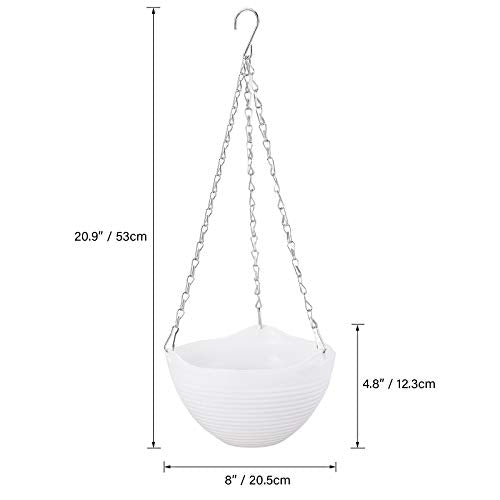 Foraineam 8 Pack White Hanging Planters Self-Watering Indoor Outdoor Garden Flower Plant Pot Containers with Drainer and Hanging Chain