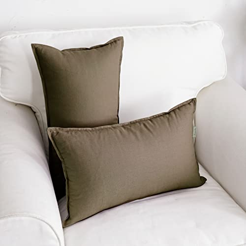 Jeanerlor Natural Cotton Linen Green Decorative 12"x20" Throw Pillow Case Cushion Cover with Twin Needles Stitch on Edge for Lumbar, (30 x 50cm), 2 Pcs, Khaki - color: Khaki, size: 20" x 12" (Pack of 2)