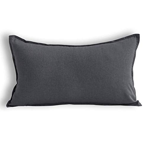 Jeanerlor Natural Cotton Linen Square Decorative Throw Pillow Case Dark Grey Cushion Cover with Twin Needles Stitch on Edge for Lumbar, 12"x20"(30 x 50cm), Dark Grey - color: Dark Grey, size: 20" x 12" (Pack of 1)