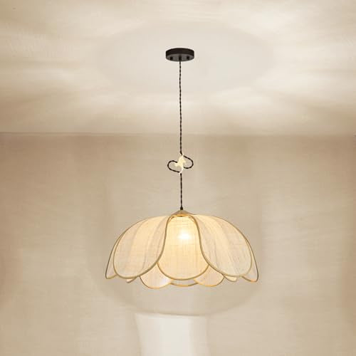 Boho Light Fixture, 25.6" Hand Woven Rattan Chandelier, Boho Chandelier with Brass Cat Hook for Dining Room, Living Room, Kitchen, Bedroom and Restaurant - size: 25.6 in