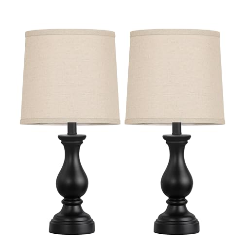 Seealle Farmhouse Table Lamps Set of 2 - Rustic Lamp for Bedroom Living Room, 22" Boho Bedside Lamps for Night Stands End Table Office Desk Lamp Nightstand with Linen Shades(Matte Black) - color: C. Matte Black