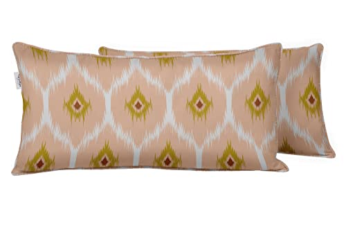 Indoor/Outdoor Polyester Fabric Lumbar Pillow Cover, All-Weather Waterproof Rectangular Cushion Case for Patio Furniture, 12 x 18 Set of 2 - Ikat-73 - color: Peach, size: 18" x 12" (Pack of 2)