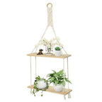 Afuly Macrame Wall Hanging Shelf Boho Floating Shelves Cotton Rope Rustic Home Decor 2 Tiers Plant Hanger Photo Display Tissue Towel Storage Organizer for Living Room Bedroom Bathroom Hallway, Beige