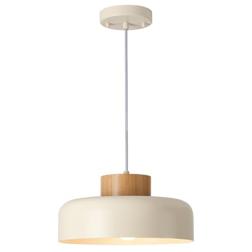Modern Pendant Lights,12.6 inch,Natural Wood Cap,Simple Hanging Light Fixture for Kitchen Island,Dining Room - color: Cream, size: 12.6 inches