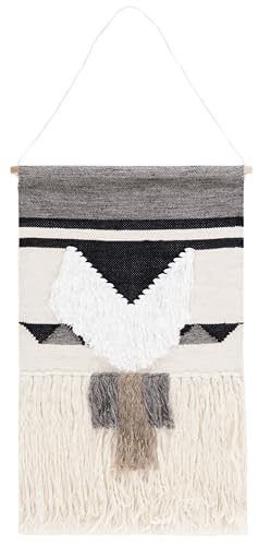 SAFAVIEH Home Collection Sedona 145 Ivory/Black Boho Tribal Woven Wool & Bamboo Tassel Fringe Tapestry Hanging Wall Art - color: Ivory/Black, size: 20"L x 4"W