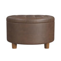 HomePop 28" Button Round Storage Ottoman - Brown Faux Leather - color: Brown Faux Leather