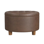 HomePop 28" Button Round Storage Ottoman - Brown Faux Leather - color: Brown Faux Leather
