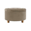 HomePop 28" Button Tufted Velvet Round Storage Ottoman - Fawn Velvet - color: Fawn Velvet