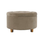 HomePop 28" Button Tufted Velvet Round Storage Ottoman - Fawn Velvet - color: Fawn Velvet