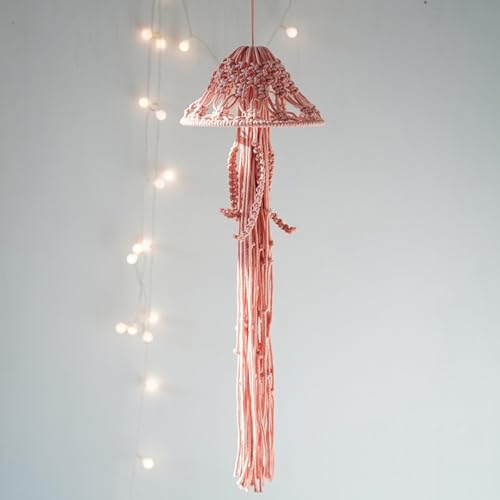Macrame Wall Hanging,Jellyfish Dream Catcher with Star Lights,Bohemian Woven Wall Art Decor Beautiful Apartment Dorm Room Door Decoration (Pink) - color: Pink