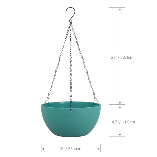 WSMKSZ 10 inch Hanging Planters for Outdoor Indoor Plants with Drainage Holes and Chain, 2 Pack Round Hanging Flower Pots for Garden Home Porch Decor, Blue Green - color: Blue-green, size: 10inch 2pcs