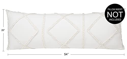 Bohemian Boho Chic Ivory Macrame Tufted Tassel Accent Decorative Couch Long Throw Zipper Body Pillow Cover Case 54x20 Solid Cream Textured Minimalist Off White Cotton Fringe Farmhouse Indie Room Decor - color: Ivory Geometric Tuft