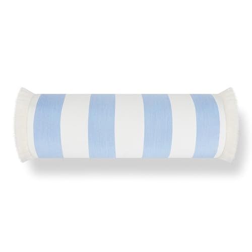 Hofdeco Premium Coastal Hampton Outdoor Performance Bolster Pillow Cover Only, 6"x20" Water Repellent, UV and Fade Resistant for Backyard, Couch, Poolside, Azure Blue Woven Beach Stripes - color: Azure Blue Beach Stripes 6"x20"