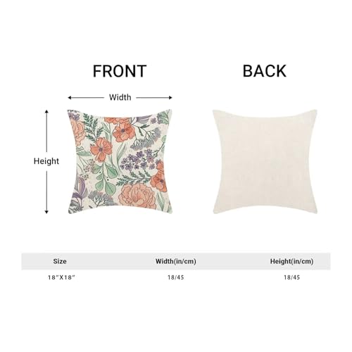 Boho Orange Flower Pillow Covers 18x18 Set of 2, Colorful Floral Outdoor Decorative Botanical Flowers Tropical Leaves Throw Pillows Retro Violet Floral Couch Cushion Case for Chair Sofa Bedroom - color: Vc9, size: 18" x 18" (Pack of 2)
