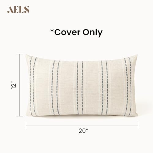 AELS 12x20 Decorative Farmhouse Linen Blend Throw Pillow Covers, Boho Textured Pillow Case, Set of 2, Beige with White & Gray Stripes Cushion Cover for Sofa Living Room (Cover ONLY) - color: Beige With White & Gray, size: 20" x 12" (Pack of 2)