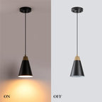 Dijiahua Black Kitchen Pendant Lighting Over Island 3 Pack,Small Modern Farmhouse Chandeliers with Hammered Metal Cone Shade,Mini Industrial Adjustable Cord Hanging Ceiling Lamp Fixtures Over Sink - color: Black and Wood