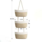 3-Tier Woven Cotton Rope Hanging Basket, Over the Door Organizer, Adjustable Detachable Wall Basket with Metal & Adhesive Hooks, No Drilling for Living Room, Nursery and Boho Bedroom Decor - style: White&Jute