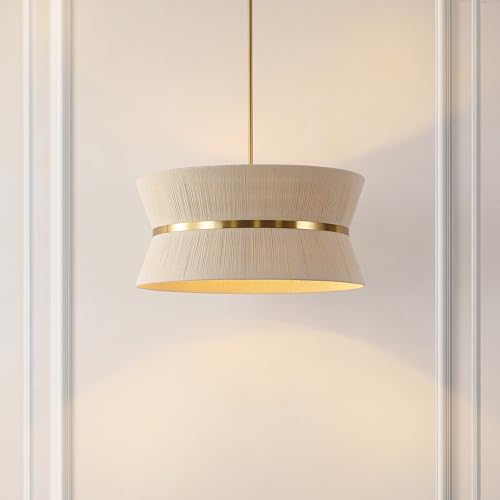 SAFAVIEH Lighting Collection – Alma Bleached Natural Rattan & Brass Gold 4-Light Adjustable Chandelier, Contemporary Glam Hanging Ceiling Fixture with LED Bulbs Included (CHA4037A)