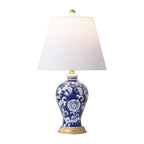 JONATHAN Y 24" Navy/White French Country Ceramic Floral Urn Table Lamp, White Linen Shade, Chinoiserie Ginger Jar Bedside Lamp for Living Room Bedroom, LED Bulb (JYL3009E) - color: Navy/White