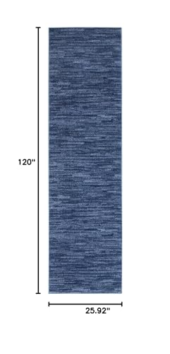 Nourison Home Nourison Essentials Navy Blue 2'2" x 10' Area Rug - Easy Clean, Non Shedding, Bed Room, Living Room, Dining Room, Kitchen (10' Runner) - color: Navy Blue, size: 2'2" x 10' (Runner)