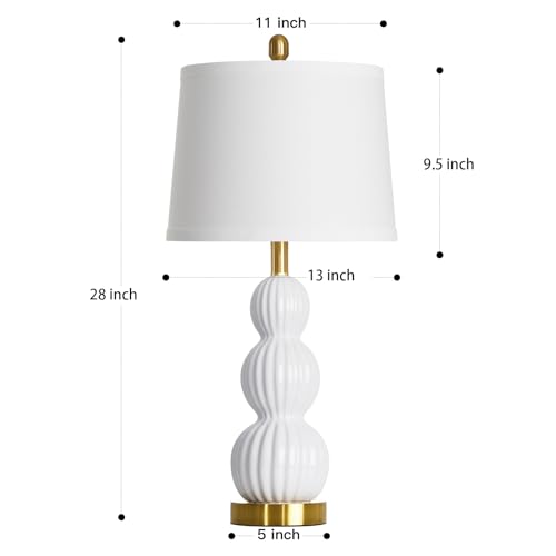 28" White Ceramic Table Lamp for Nightstand, Modern Bedside Table Lamp for Bedroom, Triple Gourd Lamp for Living Room End Table (1 Pack) - color: White - 28"H - 1 Pack