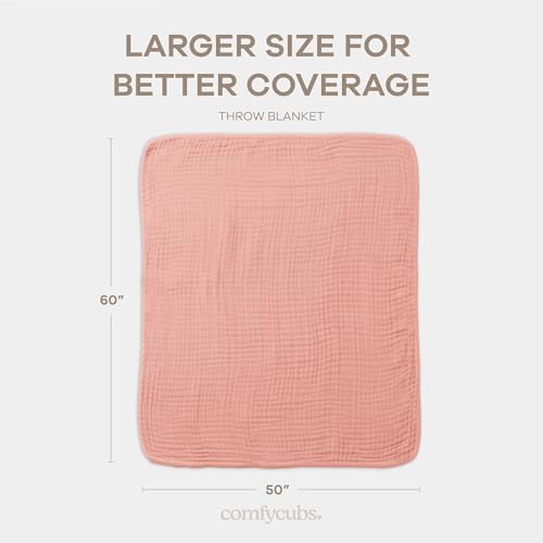 Comfy Cubs Muslin Throw Blanket - 50” x 60” Quilted Design - Lightweight, Breathable 6-Layer Gauze Fabric - Soft Cotton Blanket for Home or Travel - Packaged in Elegant Gift Box - Bold Blush - color: Bold Blush, size: Throw - 50" X 60"