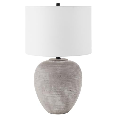 Henn&Hart 23" Modern 1-Light Table Lamp with White Fabric Drum Shade for Living Room, Bedroom, or Office, Rustic Earth