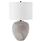 Henn&Hart 23" Modern 1-Light Table Lamp with White Fabric Drum Shade for Living Room, Bedroom, or Office, Rustic Earth