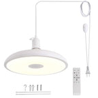 Plug-in Pendant Light with Remote Control, Bluetooth Speaker, and Color Changing LED 8.7" 18W Adjustable Farmhouse Hanging Fixture for Kitchen Island, Bar, Dining Room, Bedroom, Entryway - color: White-9inch