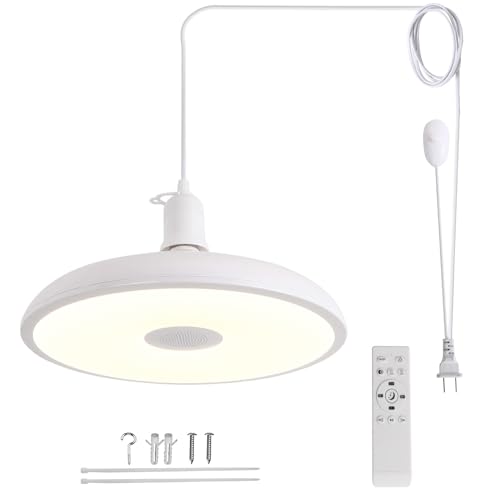 Plug-in Pendant Light with Remote Control, Bluetooth Speaker, and Color Changing LED 8.7" 18W Adjustable Farmhouse Hanging Fixture for Kitchen Island, Bar, Dining Room, Bedroom, Entryway - color: White-9inch