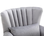 Kmax Grey Accent Chair Velvet Wingback Chair with Pillow Nail-Head Channel Tufted Oversized Club Chair for Living Room Bedroom Guest Room - color: Grey