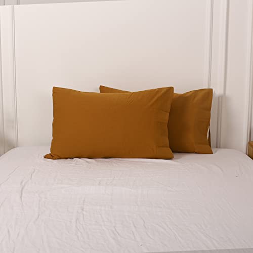 Simple&Opulence Linen Pillowcases 1 Pair Basic Style 55% Euro Linen 45% Cotton Blend Solid Color Flax Shams Set of 2, King Size 20"x40", Rust - color: Rust, size: 20"x40"