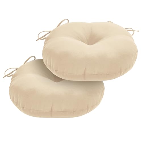 Round Outdoor Chair Cushions, Tufted Bistro Chair Cushions with Ties, Thickened Round Seat Cushion for Patio Furniture, 2 Pack, 15x15 Inch, Cream - color: Cream, size: 2 Count (Pack of 1)
