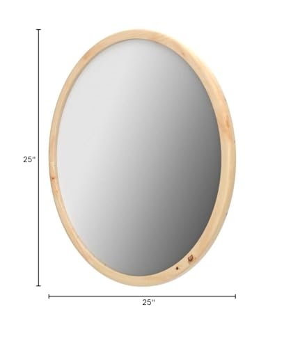 Round Wood Mirror,32 inch Circle Wooden Natural Large Farmhouse Vanity Boho Decor Wall Mirror for Bathroom Bedroom Living Room Hallway - size: 32"L x 32"W
