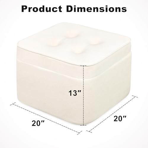 GOFORIT Square Stuffed Pouf Ottoman, Dual-Layer Support Floor Pouf Foot Stool, Foam Filled Ottoman Footrest for Living Room, Beige - color: Beige