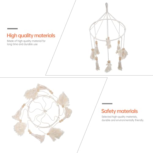 BESTOYARD Boho Tassel Pendant Wall Hanging Leaf Iron Hoop Home Backdrop Decor for Living Room Bedroom Beige Fringe Ornament