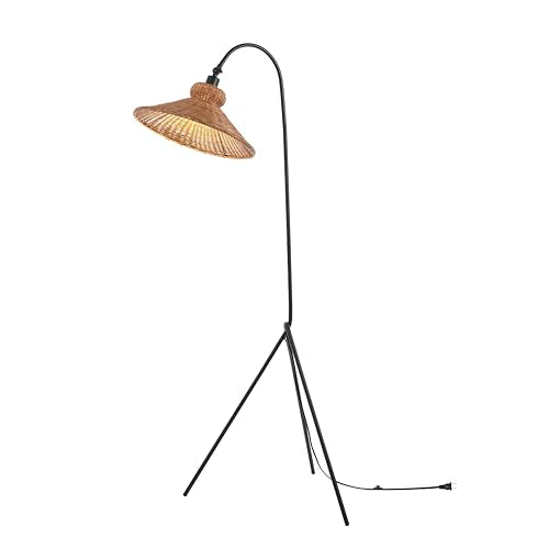 SAFAVIEH Lighting Collection Myah Modern Boho Black/Brown Shade Rattan 62-inch Tripod Floor Lamp (LED Bulb Included)