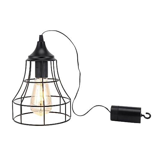 JHY DESIGN Hanging Lamp Black Battery Powered Decorative Pendant Lamp Metal Cage Battery Lamp with 6 Hours Timer for Bar Bedroom Garden Parties Patio Indoor Outdoor Living Room(Geometry) - size: 9.5 inches, Geometry