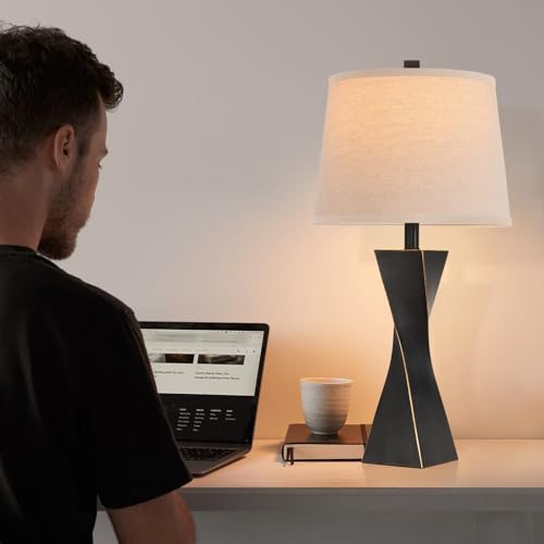 Bedside Lamps Set of 2 Unique Modern Vintage Table Lamp Rustic Farmhouse Desk Lamps for Living Room End Tables Bulb Not Included, Linen Shade, 26.5 in,Black Gold - color: black gold（Set of 2）