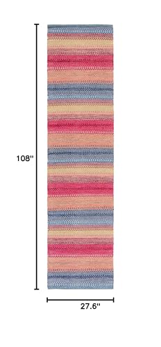 SAFAVIEH Montauk Collection Runner Rug - 2'3" x 9', Blue & Red, Handmade Flat Weave Boho Stripe Cotton, Ideal for High Traffic Areas in Living Room, Bedroom (MTK851M) - color: Blue/Red, size: 2'3" x 9' (Runner)