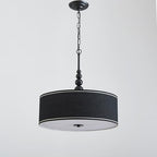 Shrine Lighting Drum Chandeliers, Farmhouse Style, Perfect Drum Pendant Light for Dining Room, D21'' x H8'', Adjustable Chains 59'', E26*3 Sockets, Black Linen Fabric Lampshade & Black Rod - color: Black D20''