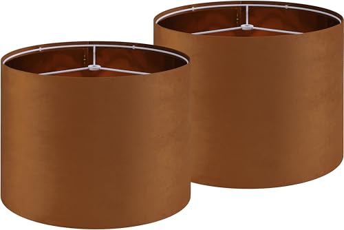GO&SO Burnt Orange Velvet Drum Lamp Shades Set of 2 Medium, Replacement Lamp Shade 13" Top x 13" Bottom x 10" High(Spider)- Modern Fabric Lampshade for Table Lamp,Floor Lamps -Assembly Require - color: Burnt Orange-Velvet, size: 13*13*10 inch-2 Pack