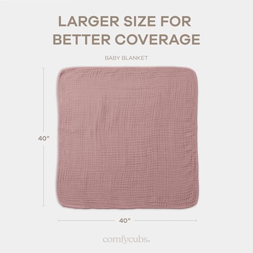 Comfy Cubs Muslin Baby Blanket - Soft, Lightweight, 6-Layer Cotton Swaddle Blankets for Newborns, Infants & Toddlers - 40" x 40" Large, Breathable & Versatile for Sleeping & Tummy Time - Mauve - color: Mauve, size: Baby - 40" X 40"