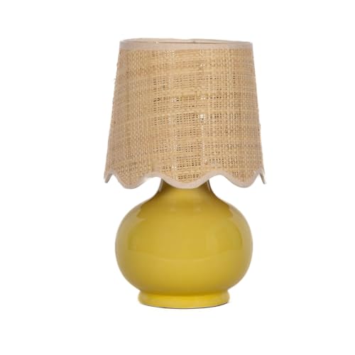 Benton Ceramic Table Lamp with Fabric Shade – 13" Bedside Accent Lamp for Bedroom, Living Room & Nightstand (Yellow) - color: Yellow
