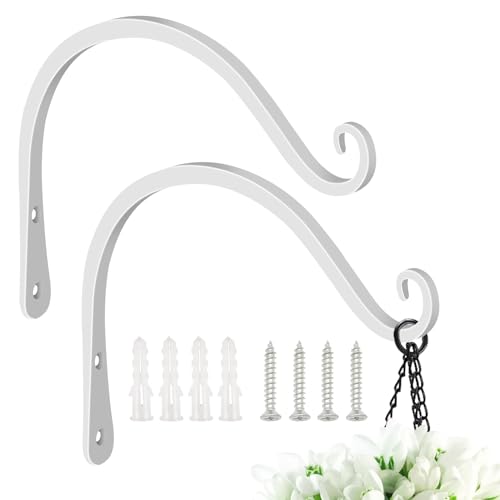FEED GARDEN Heavy Duty Plant Hooks - 2 Pack 8 Inch Wall Mounted Hanging Brackets, 44lb Capacity Steel Plant Hangers for Bird Feeders, Baskets, Wind Chimes -White - color: White, size: 8 Inch