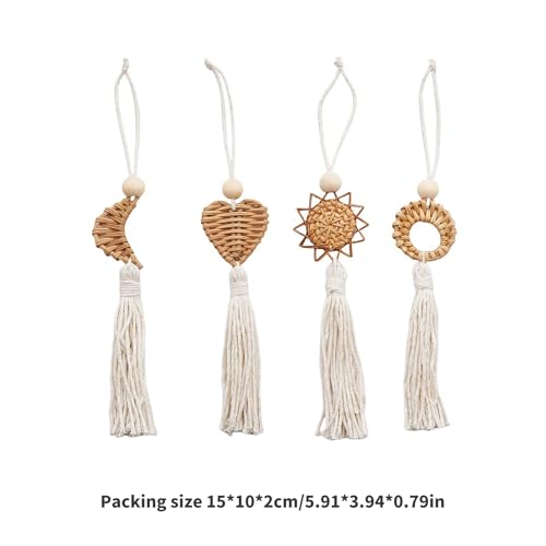 4Pcs Handwoven Wall Decor with Fringed Tassels for Living Room Bedroom Accents Artisanal Rattan Cotton Rope Wall Art Craft